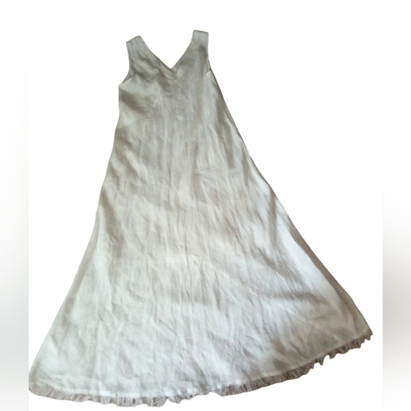 Crown Linen Women's Tawni Frayed Hem White Midi Dress Casual Minimalist Large - Picture 4 of 7
